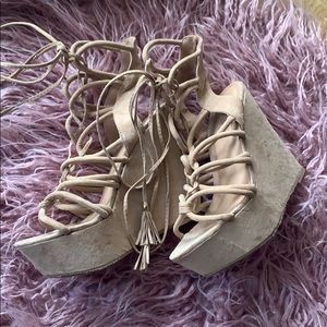 Beige wedges shoes
